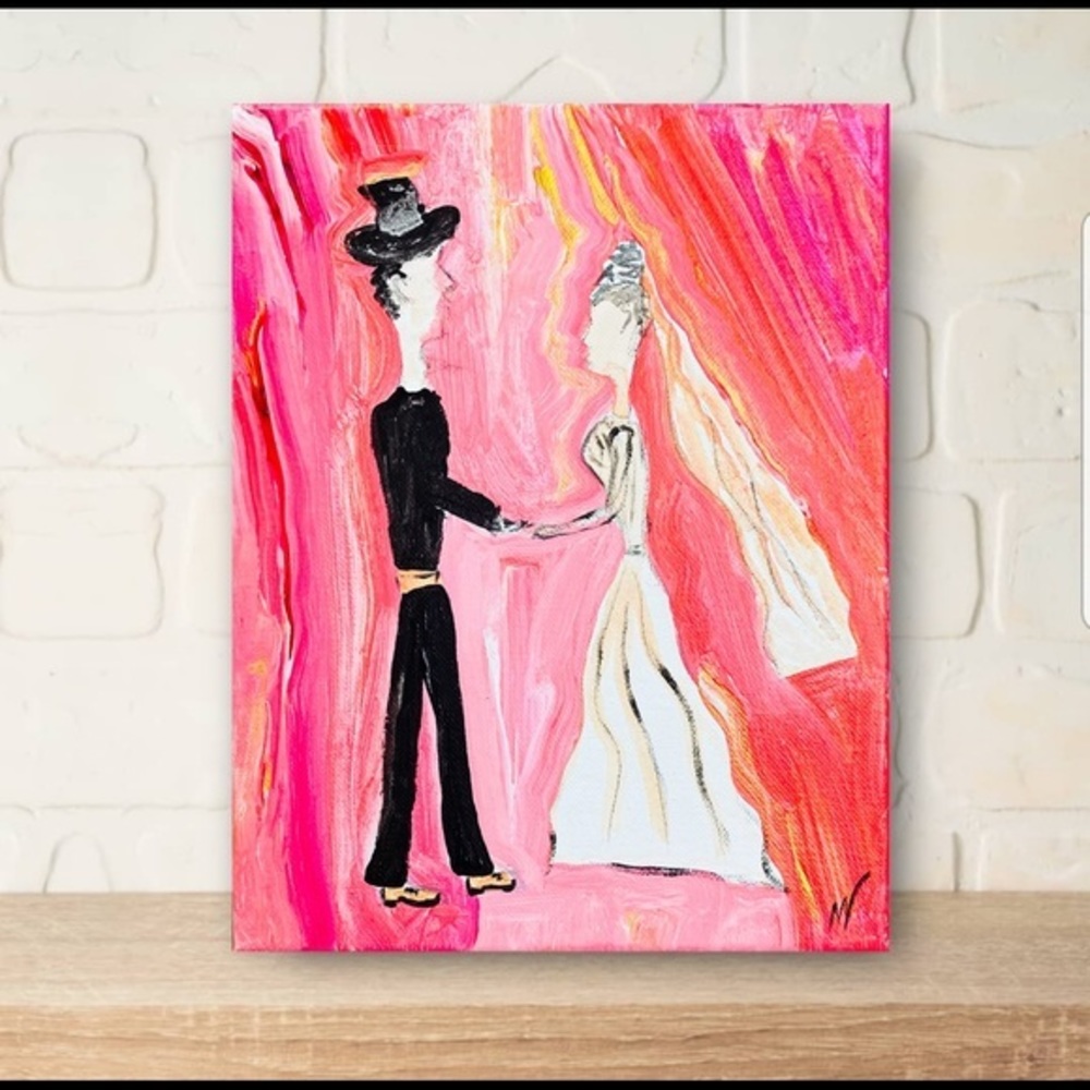Couple in Love Painting Anniversary Original Art Acrylic Small Canvas Love Art - Picture 8 of 10